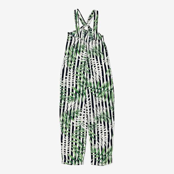 Zara Trafaluc Striped Leaf Print Jumpsuit Small Tropical Resort Vacation Summer - Picture 2 of 4